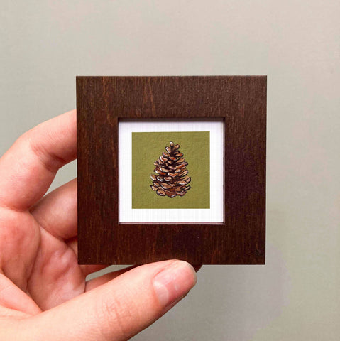 Pine Cone Mini Art Print - 1.5"-2.5" Framed  - Wooden Wall Frame
