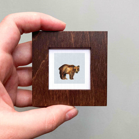 Bear Mini Art Print - 1.5"-2.5" Framed  - Wooden Wall Frame