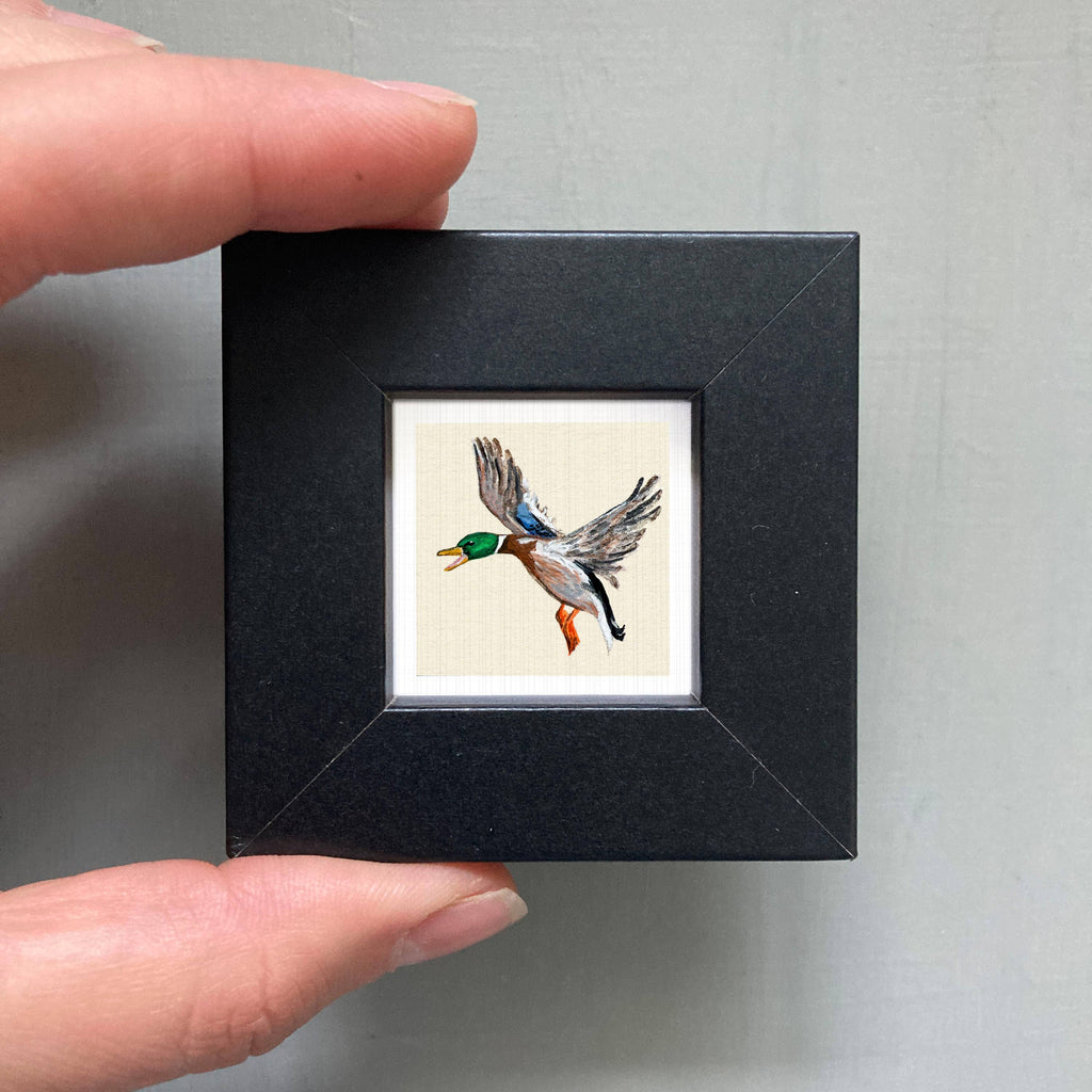 Mallard Duck Mini Art Print - 1.5"-2.5" Framed  - Wooden Wall Frame