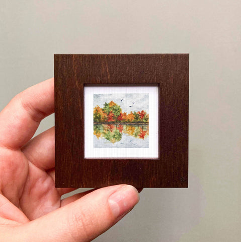 Autumn Lake Mini Art Print - 1.5"-2.5" Framed  - Wooden Wall Frame