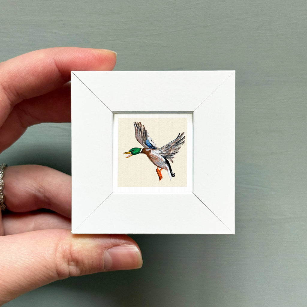Mallard Duck Mini Art Print - 1.5"-2.5" Framed  - Wooden Wall Frame