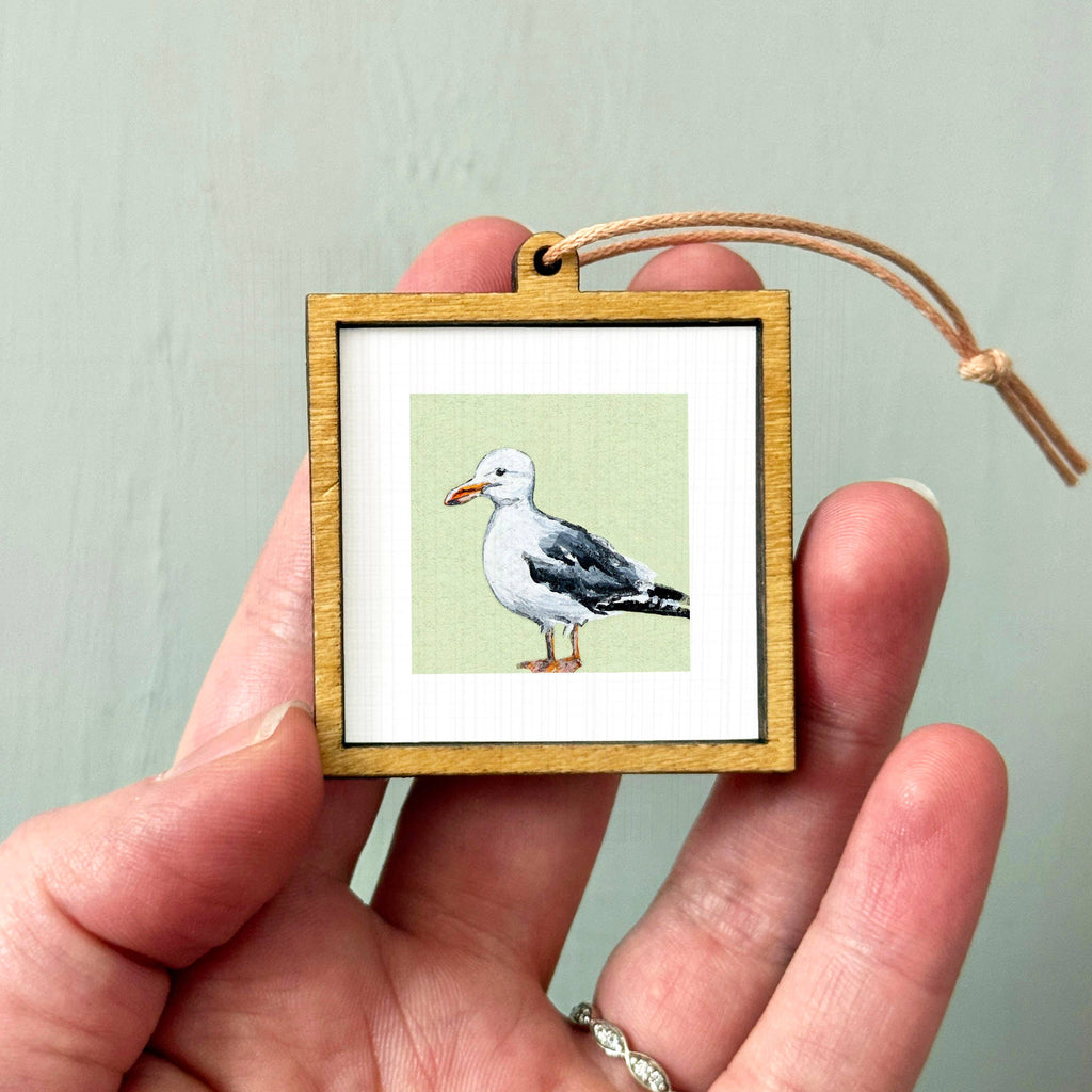 Seagull Mini Art Print - 1.5"-2.5" Framed  - White Frame