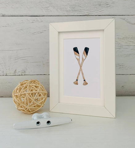 Framed watercolor 4x6 art-Boat paddles