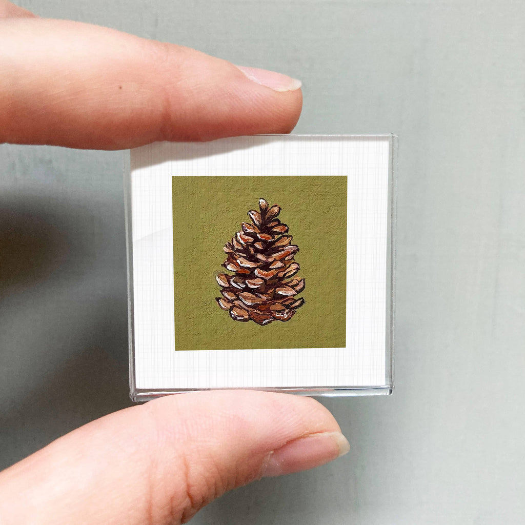 Pine Cone Mini Art Print - 1.5"-2.5" Framed  - Wooden Wall Frame