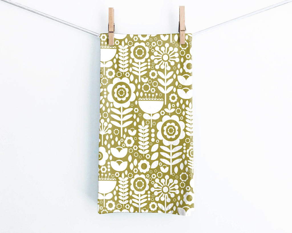 Folk Flowers Leaf Tea Towel
