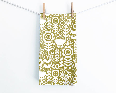 Folk Flowers Leaf Tea Towel