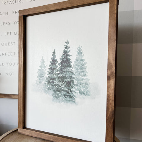 Winter Tree Watercolor | Christmas Wall Decor - Dark Walnut / 25x25"