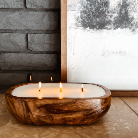 Acacia Wood Dough Bowl Candle