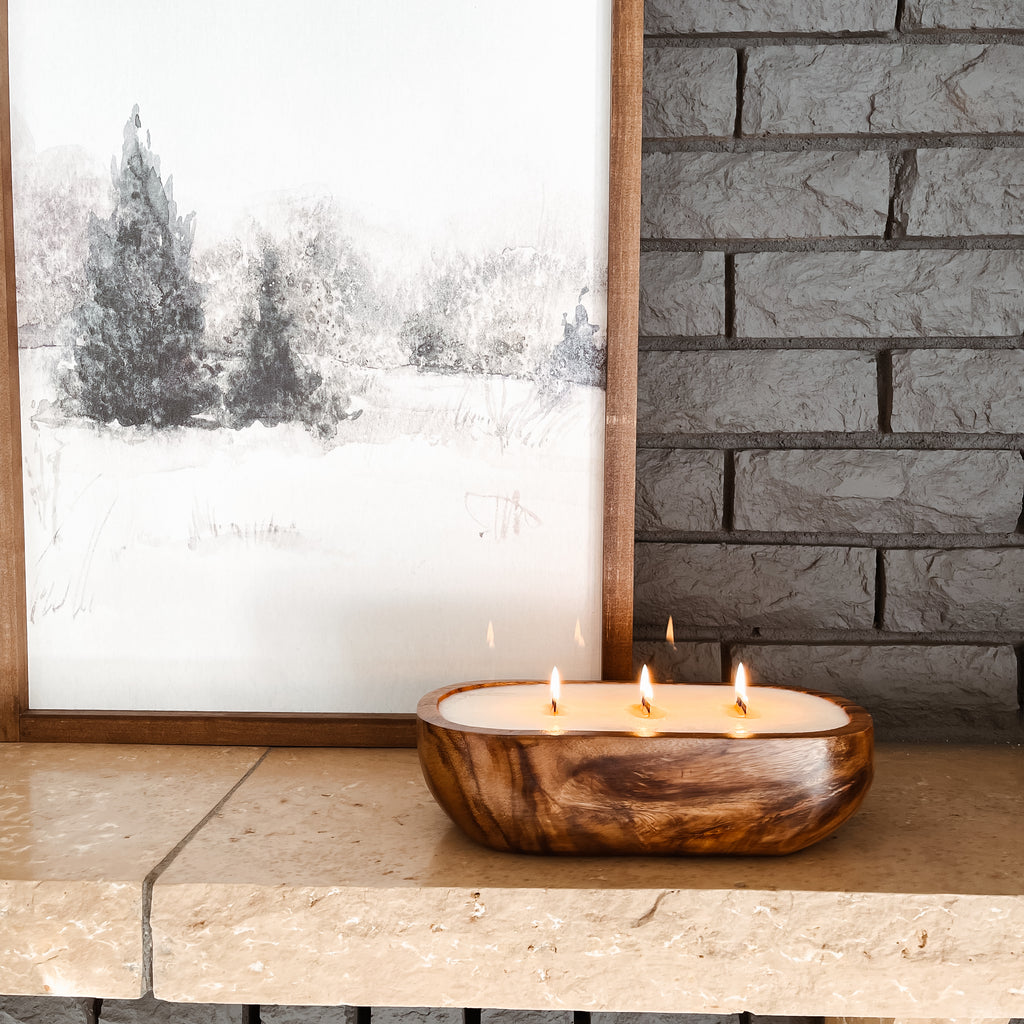 Acacia Wood Dough Bowl Candle