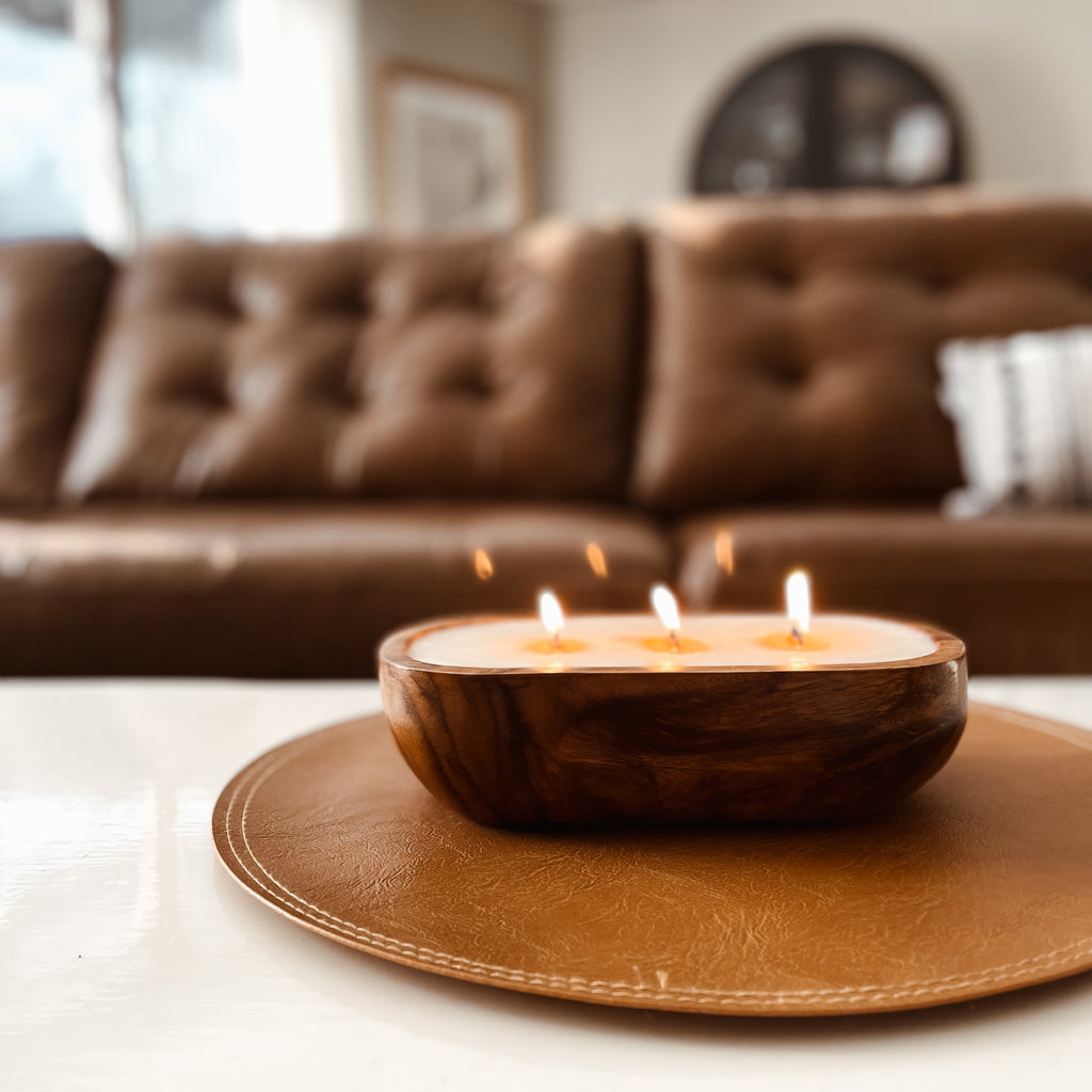 Acacia Wood Dough Bowl Candle