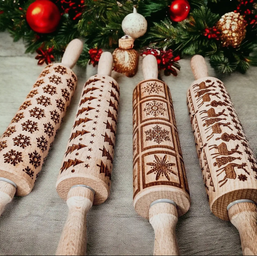 Embossed Rolling Pin & 2 Cookie Cutter Gift Set