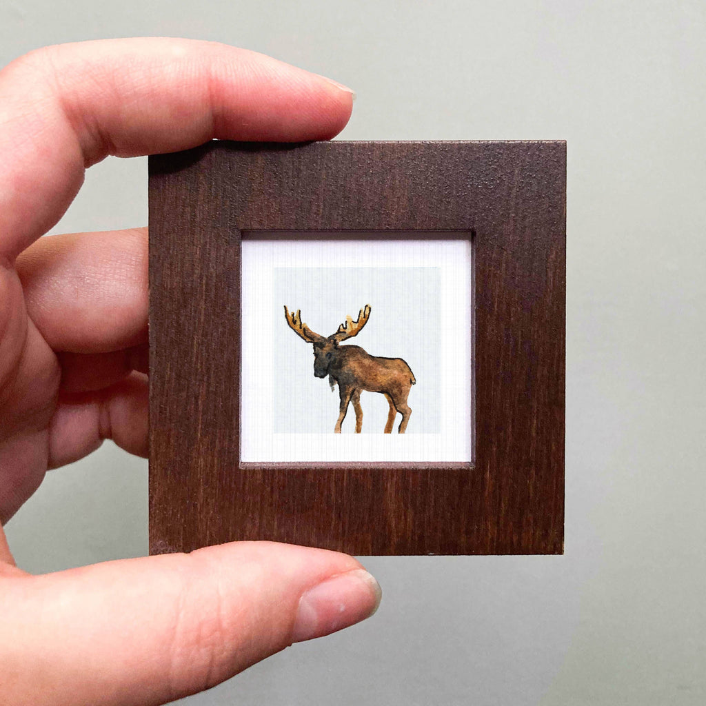 Moose Mini Art Print - 1.5"-2.5" Framed  - Black Frame