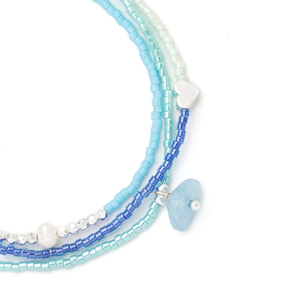 Mixed Media Wrap Bracelet/Necklace - Hope/Aquamarine/Silver