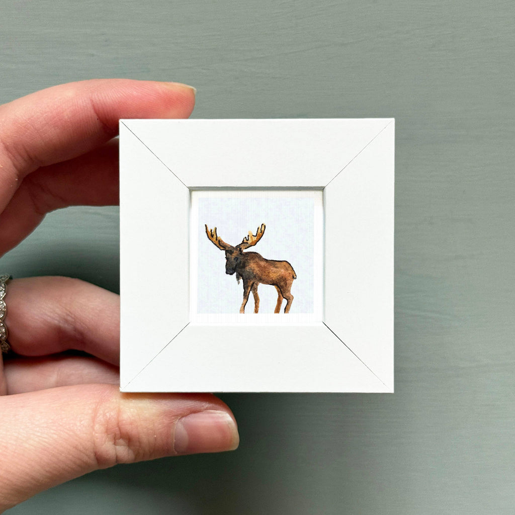 Moose Mini Art Print - 1.5"-2.5" Framed  - Black Frame