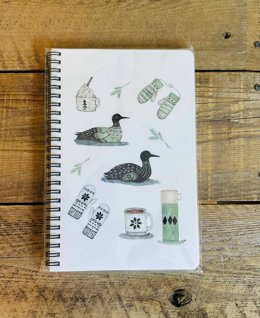 Winter Loons watercolor illustrated soft cover journal