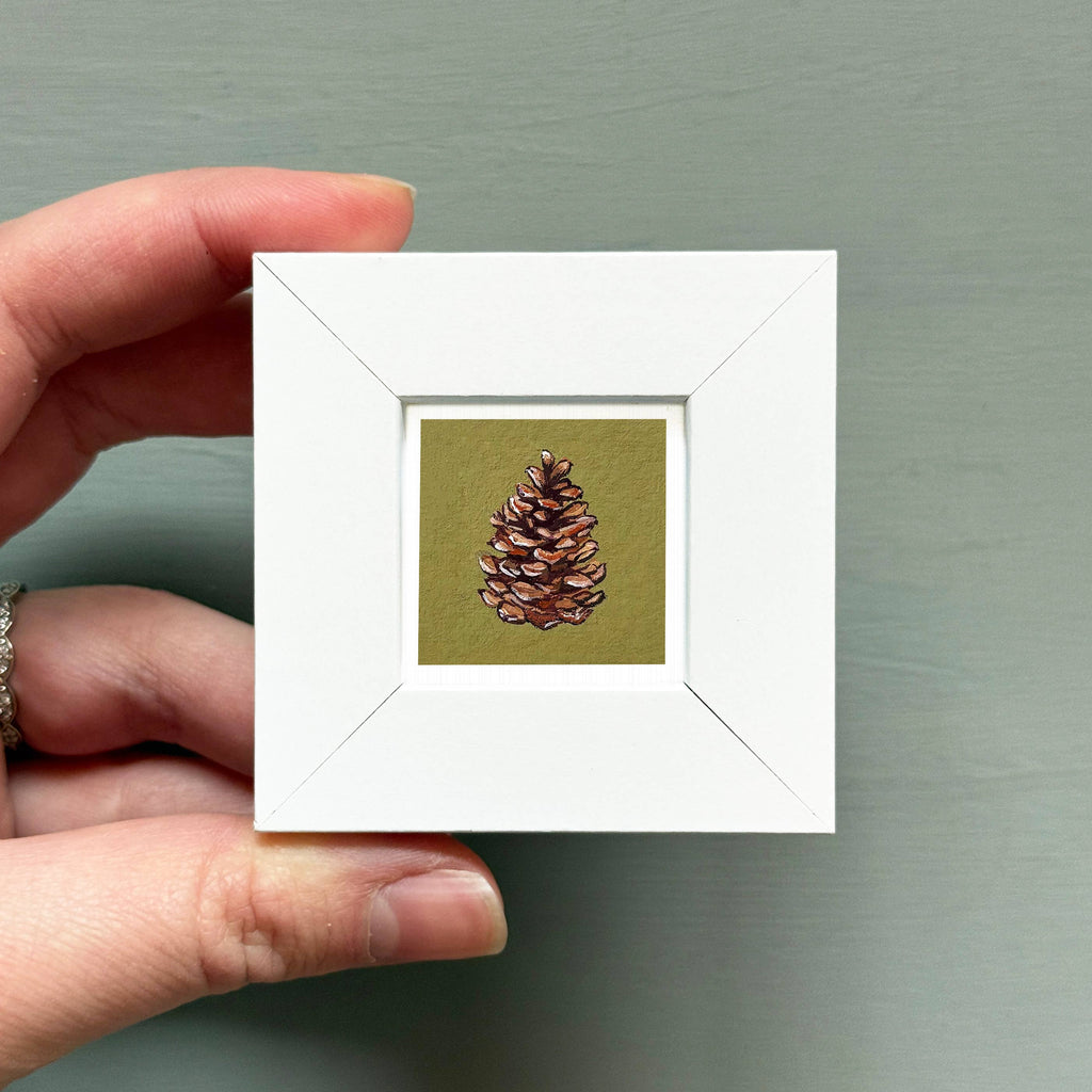 Pine Cone Mini Art Print - 1.5"-2.5" Framed  - Wooden Wall Frame