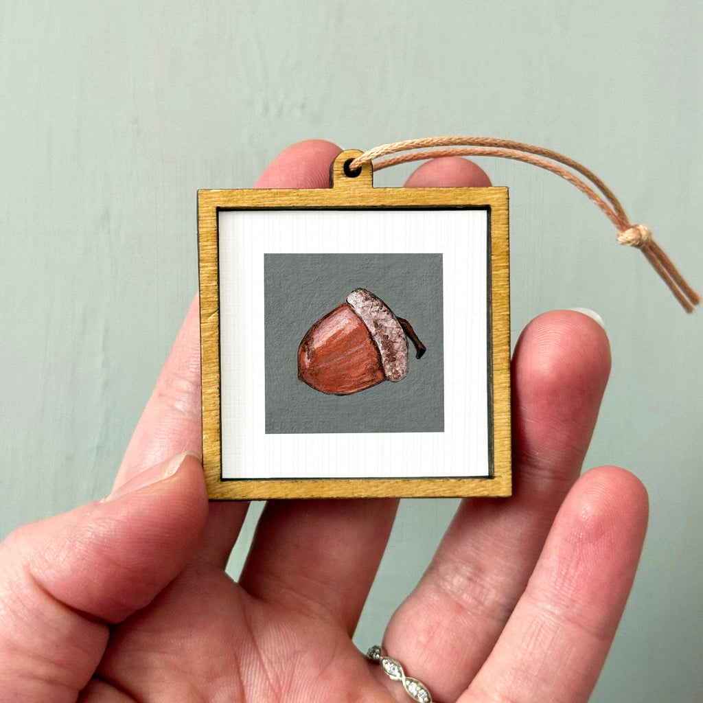 Acorn Mini Art Print - 1.5"-2.5" Framed  - Wooden Wall Frame