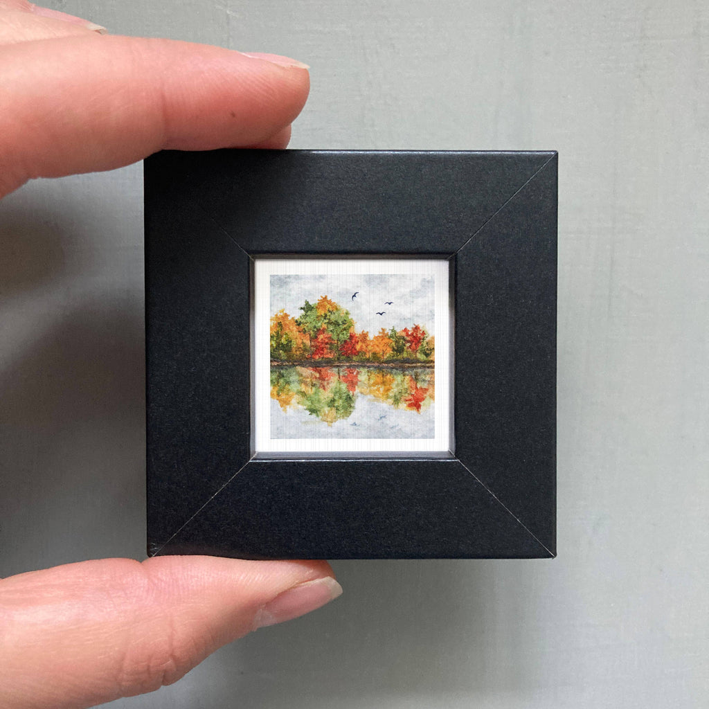 Autumn Lake Mini Art Print - 1.5"-2.5" Framed  - Wooden Wall Frame