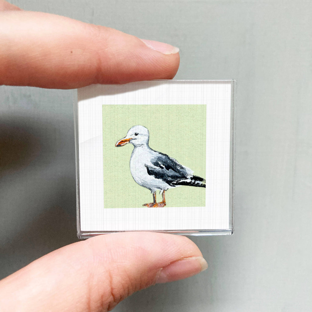 Seagull Mini Art Print - 1.5"-2.5" Framed  - White Frame