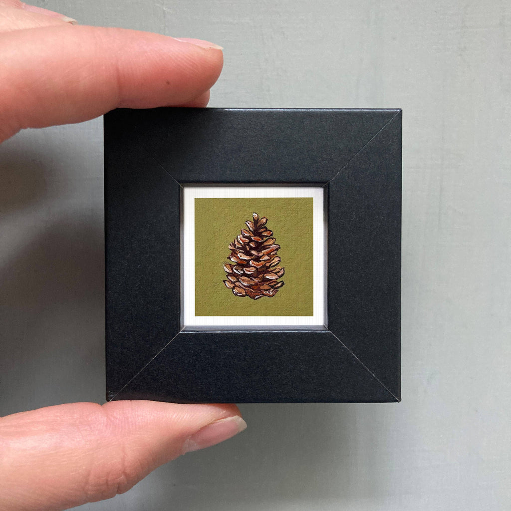Pine Cone Mini Art Print - 1.5"-2.5" Framed  - Wooden Wall Frame