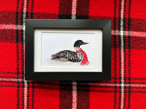 Framed watercolor 4x6 art-Scarf loon