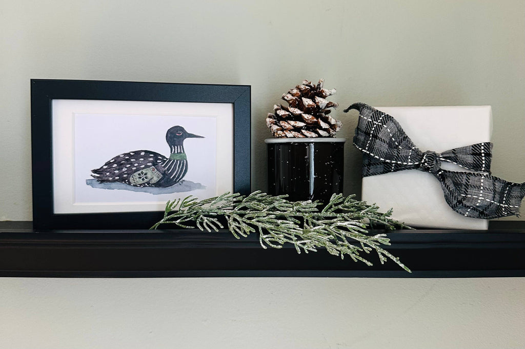 Framed 4x6 watercolor illustrated art-Mitten Loon