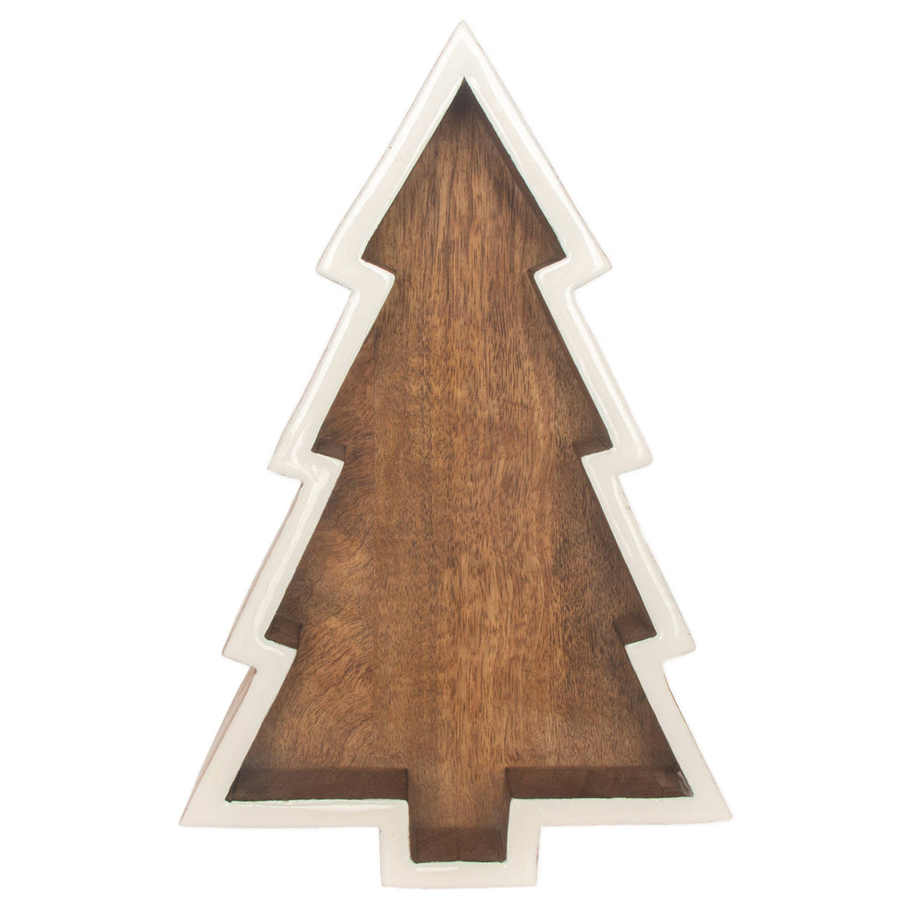 13.75" Christmas Tree Mango Wood Tray Christmas