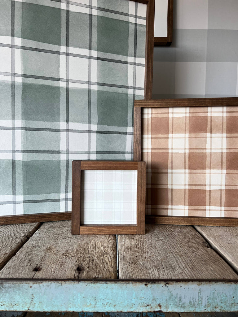 Buffalo Check Pattern | Watercolor Wall Decor, Home Decor - Cream / Dark Walnut / 9x9"