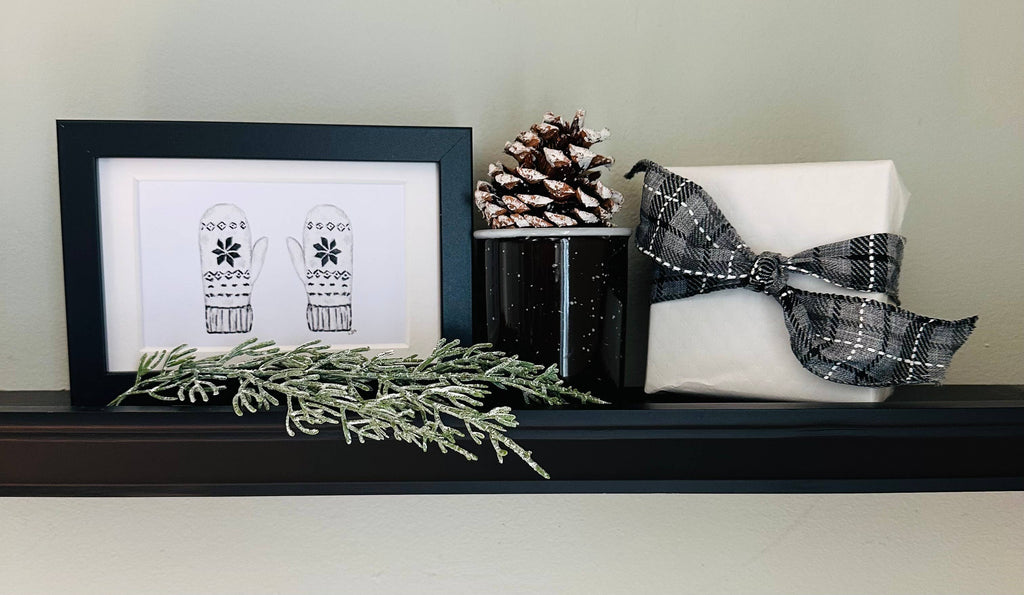 Framed 4x6 watercolor illustrated art-Mittens