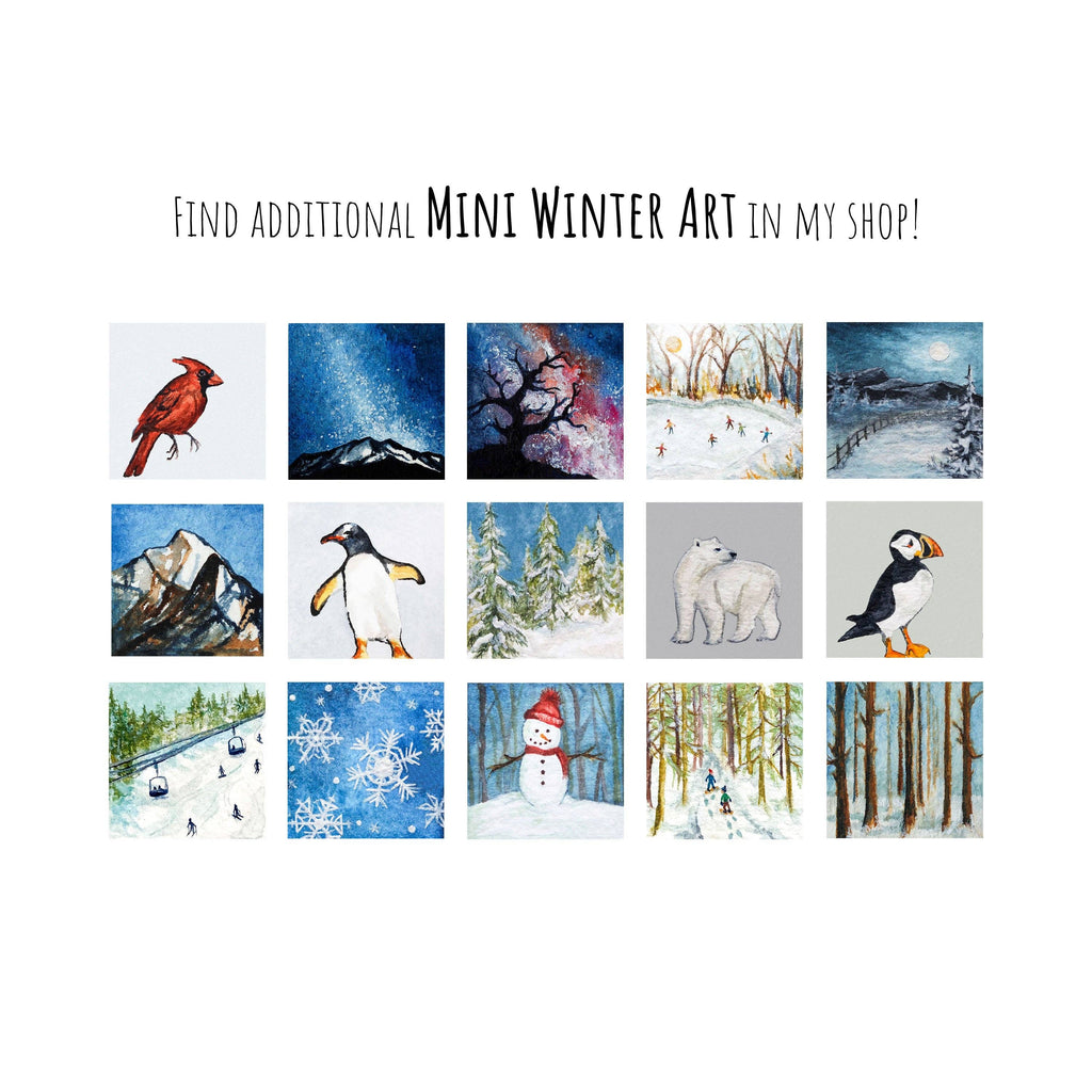 Skiing Snowboarding Mini Art Print - 1.5"-2.5" Framed - White Frame