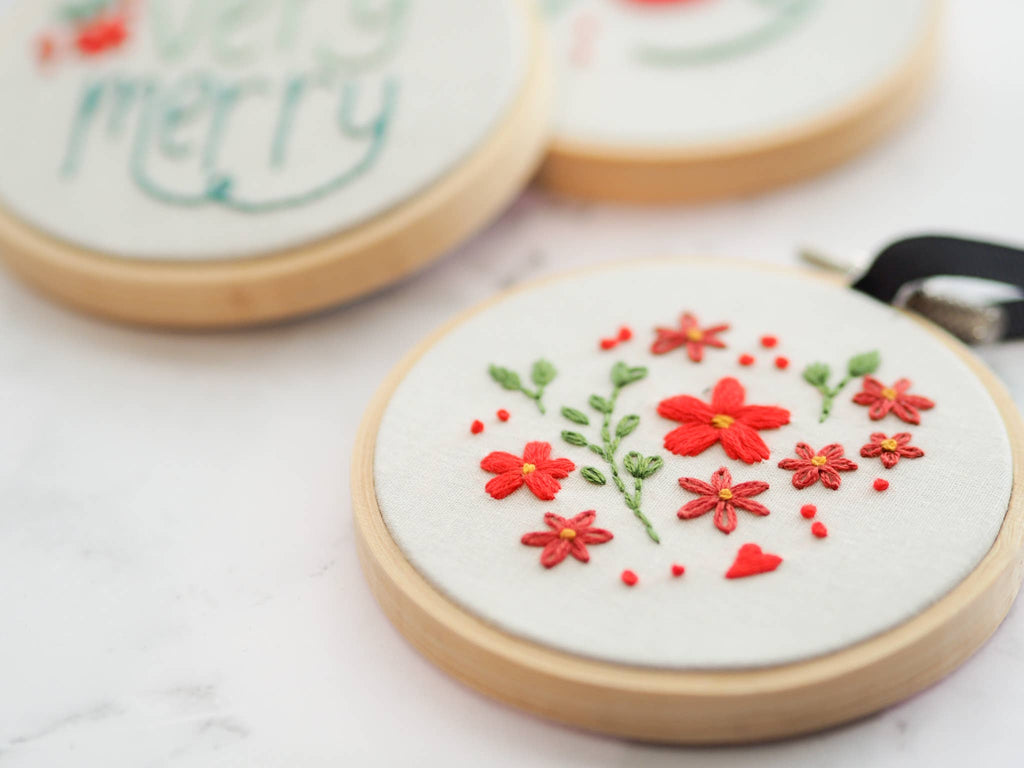 Hand Embroidered Christmas Ornaments: Very Merry