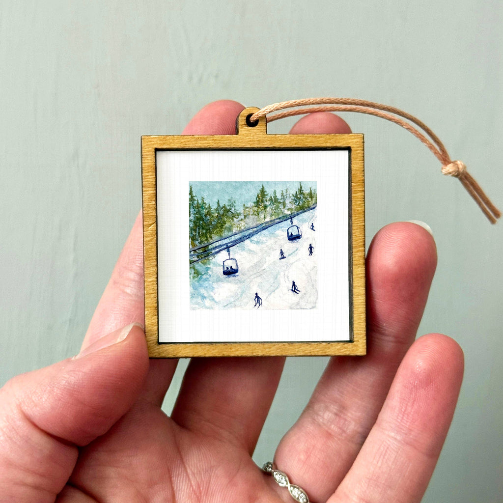 Skiing Snowboarding Mini Art Print - 1.5"-2.5" Framed - White Frame
