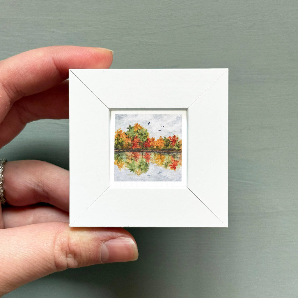 Autumn Lake Mini Art Print - 1.5"-2.5" Framed  - Wooden Wall Frame