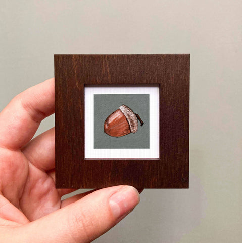 Acorn Mini Art Print - 1.5"-2.5" Framed  - Wooden Wall Frame