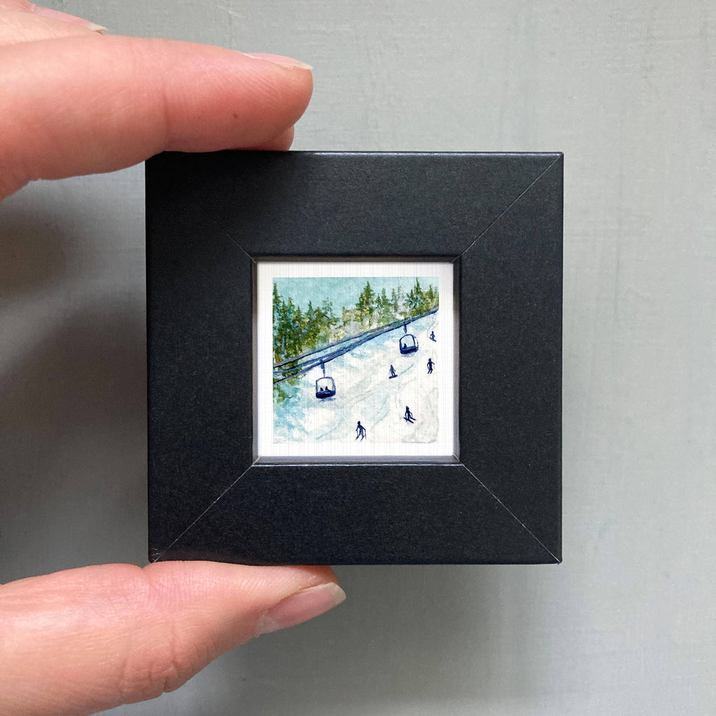 Skiing Snowboarding Mini Art Print - 1.5"-2.5" Framed - White Frame