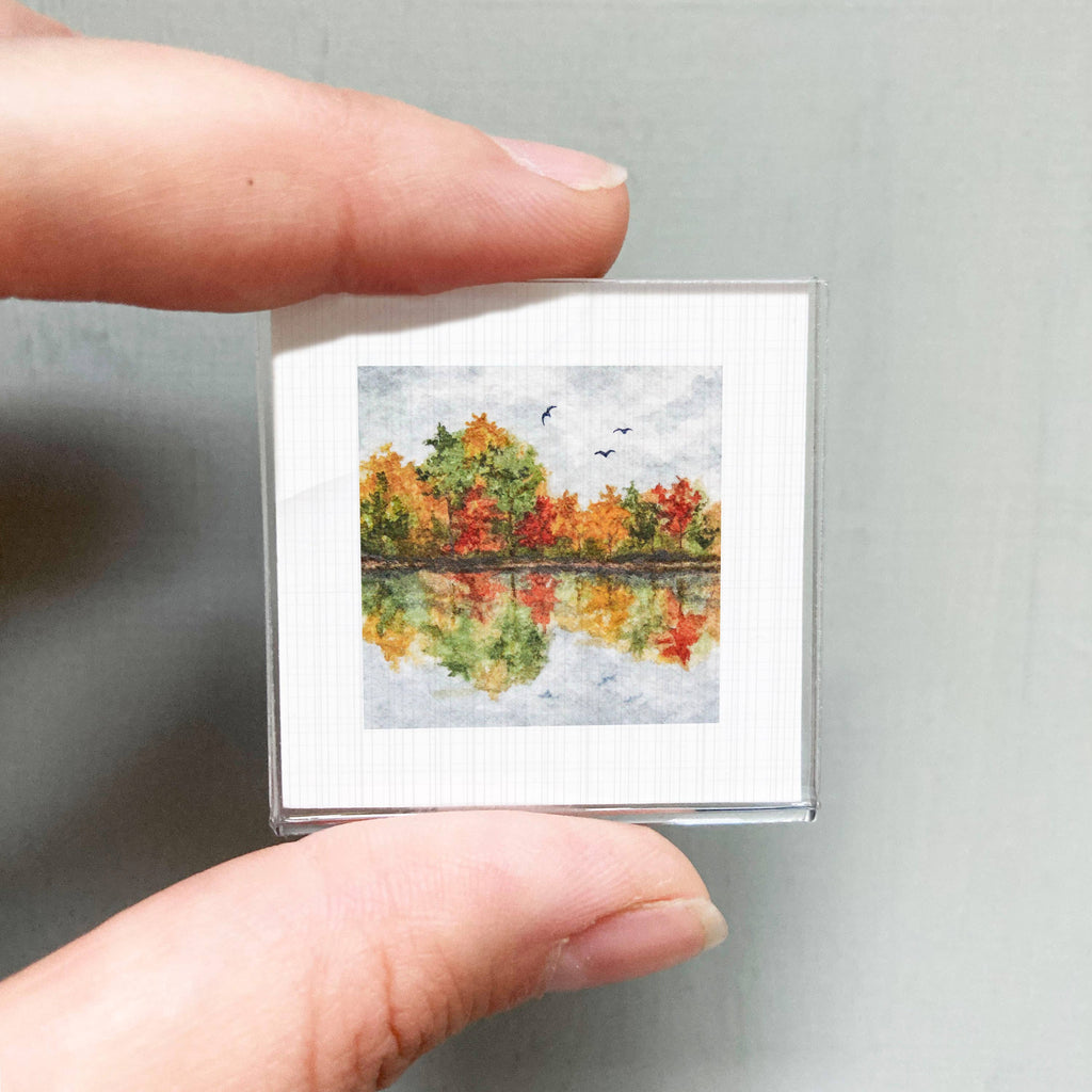 Autumn Lake Mini Art Print - 1.5"-2.5" Framed  - Wooden Wall Frame