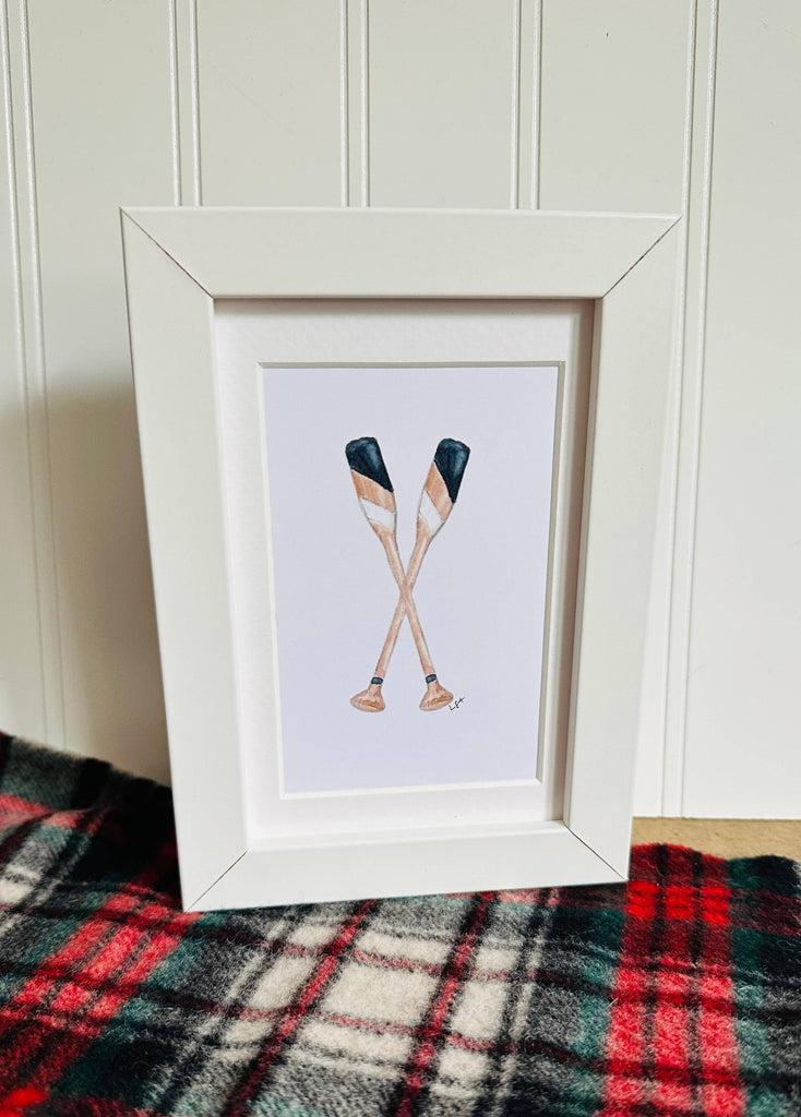 Framed watercolor 4x6 art-Boat paddles