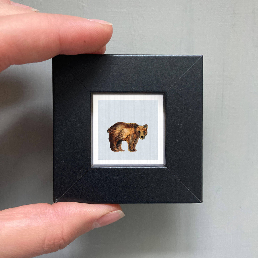 Bear Mini Art Print - 1.5"-2.5" Framed  - Wooden Wall Frame