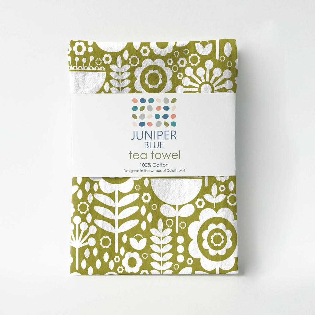 Folk Flowers Leaf Tea Towel