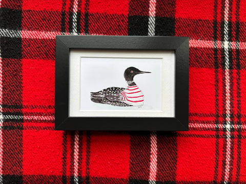 Framed watercolor 4x6 art-T-shirt loon