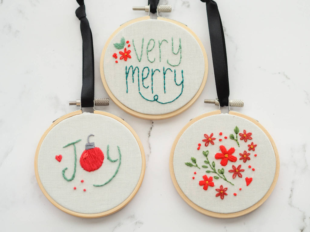 Hand Embroidered Christmas Ornaments: Joy