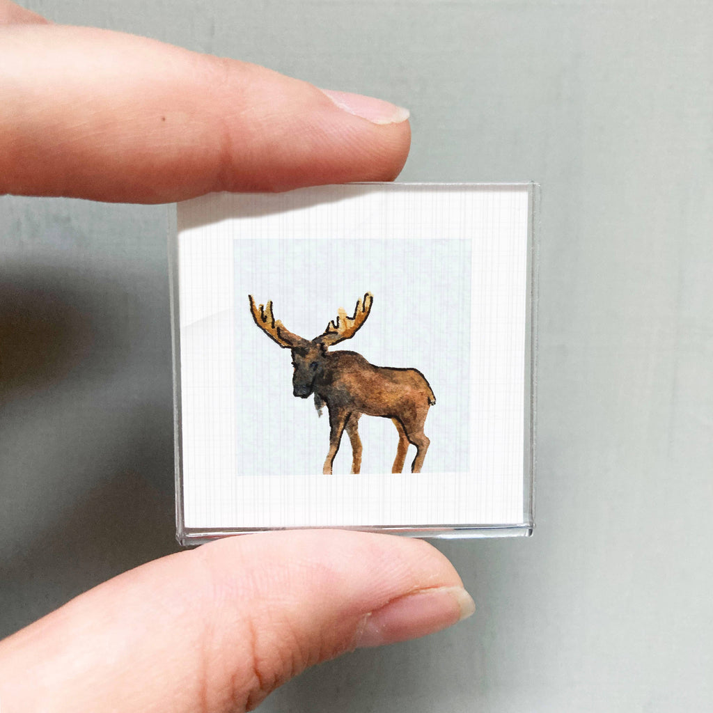 Moose Mini Art Print - 1.5"-2.5" Framed  - Black Frame