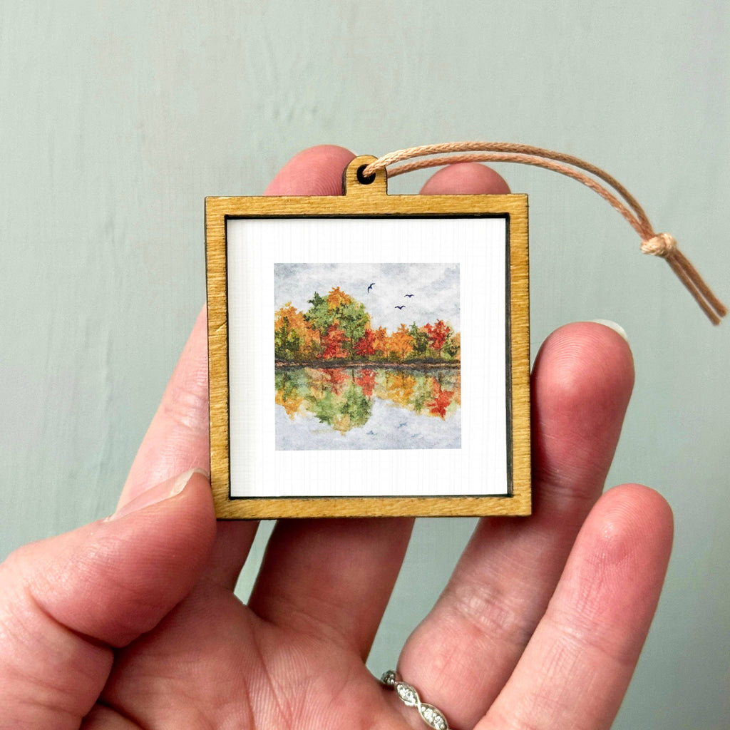 Autumn Lake Mini Art Print - 1.5"-2.5" Framed  - Wooden Wall Frame