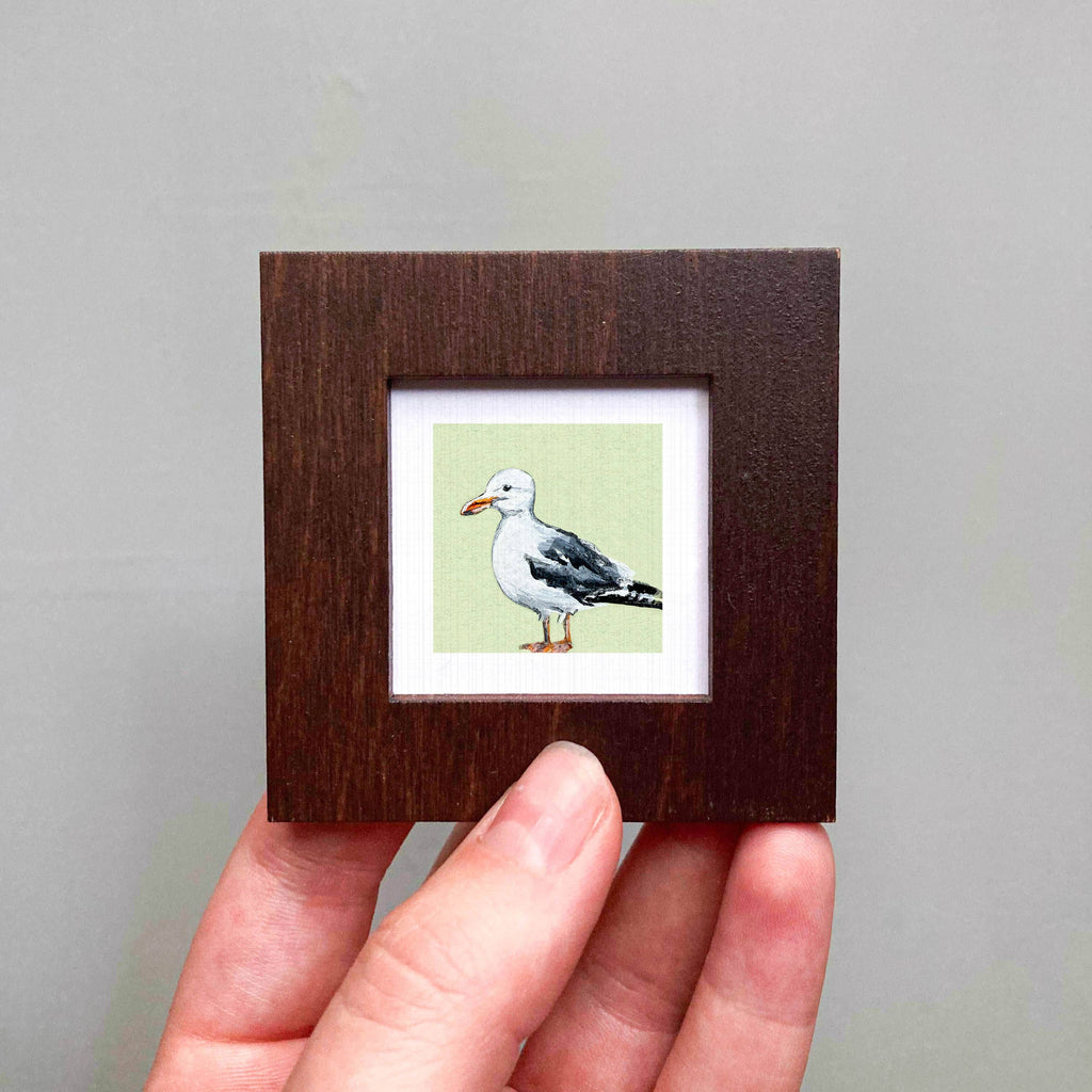 Seagull Mini Art Print - 1.5"-2.5" Framed  - White Frame
