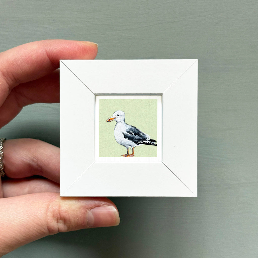 Seagull Mini Art Print - 1.5"-2.5" Framed  - White Frame