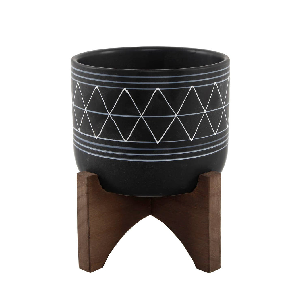 Flora Bunda Inc - Black Geo Planter On Wood Stand