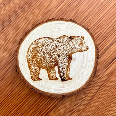 Munsell Made - Engraved Wood Bear Coaster