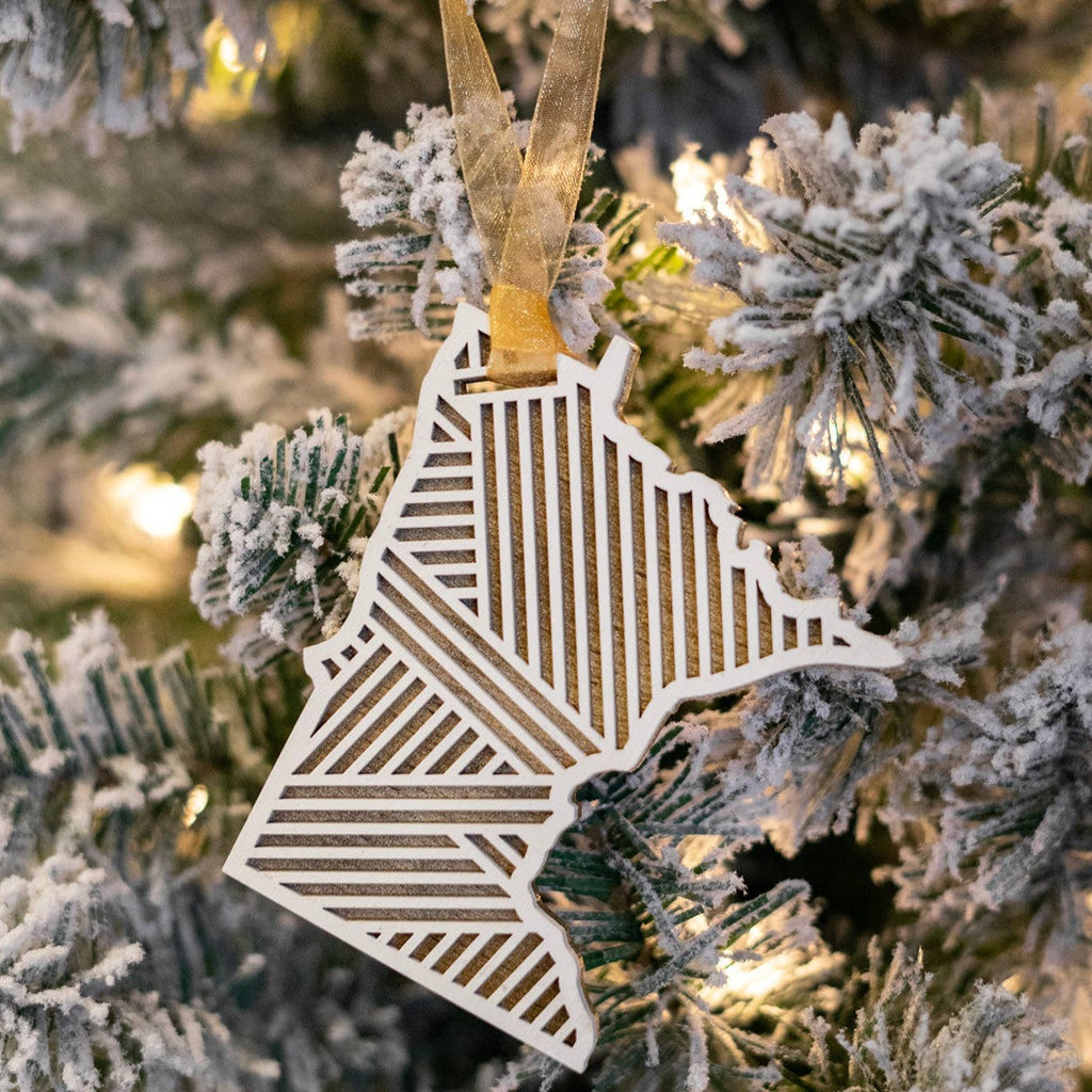 Wood Minnesota White and Gold Ornament