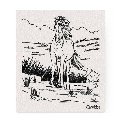 Corvidae drawings & designs - Horse Swedish Dishcloth