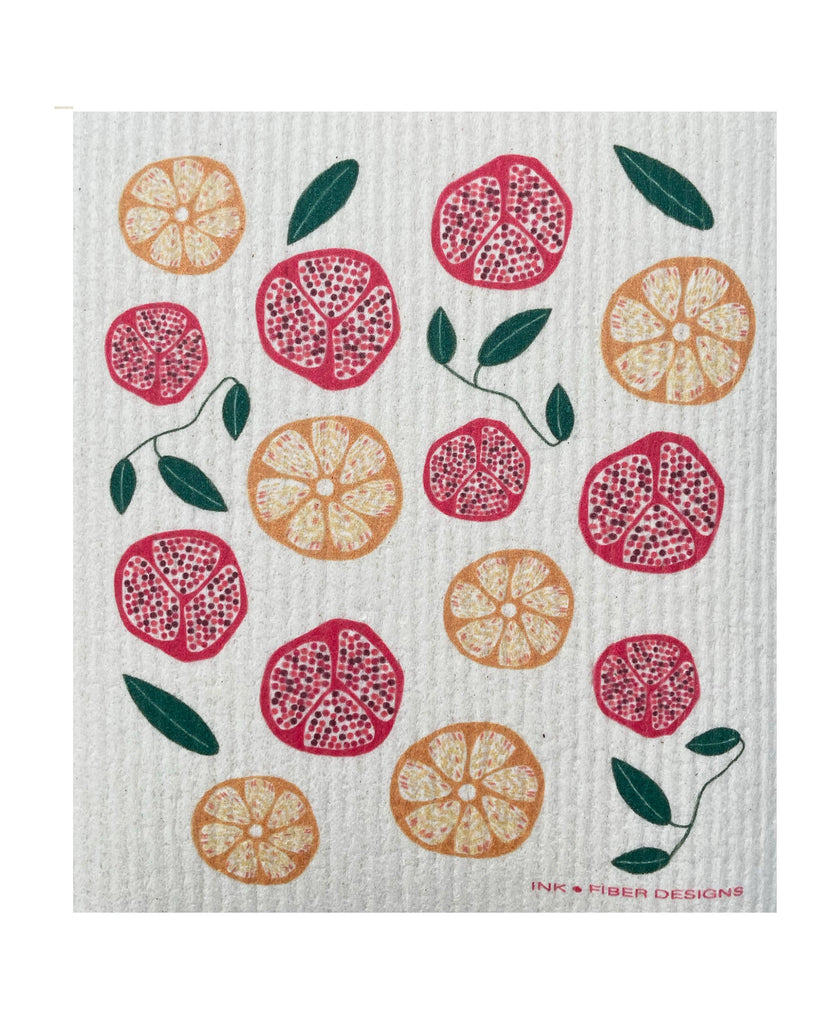 Ink and Fiber Designs - Pomegranates and Oranges Swedish Dishcloth
